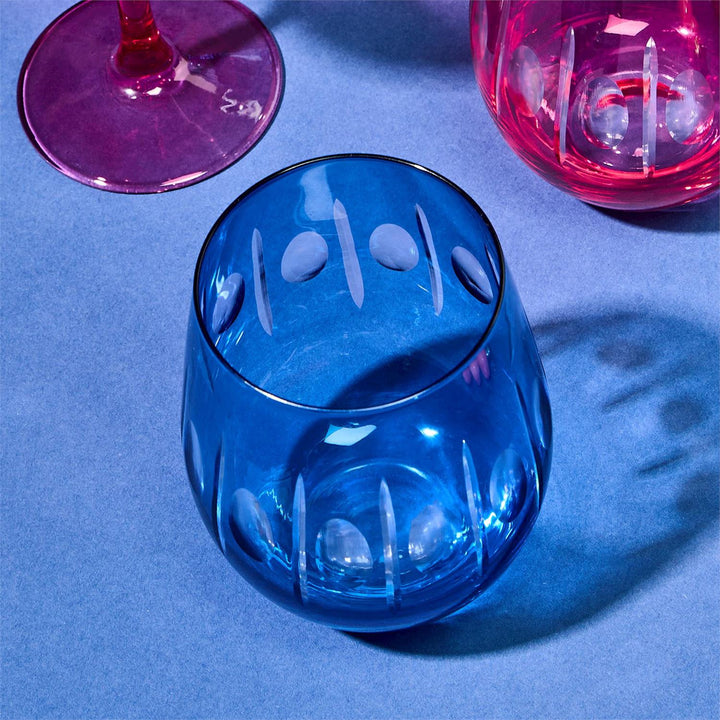 Blue Hand Engraved Stemless Wine Glasses - Set of 2 - Something Splendid Co.