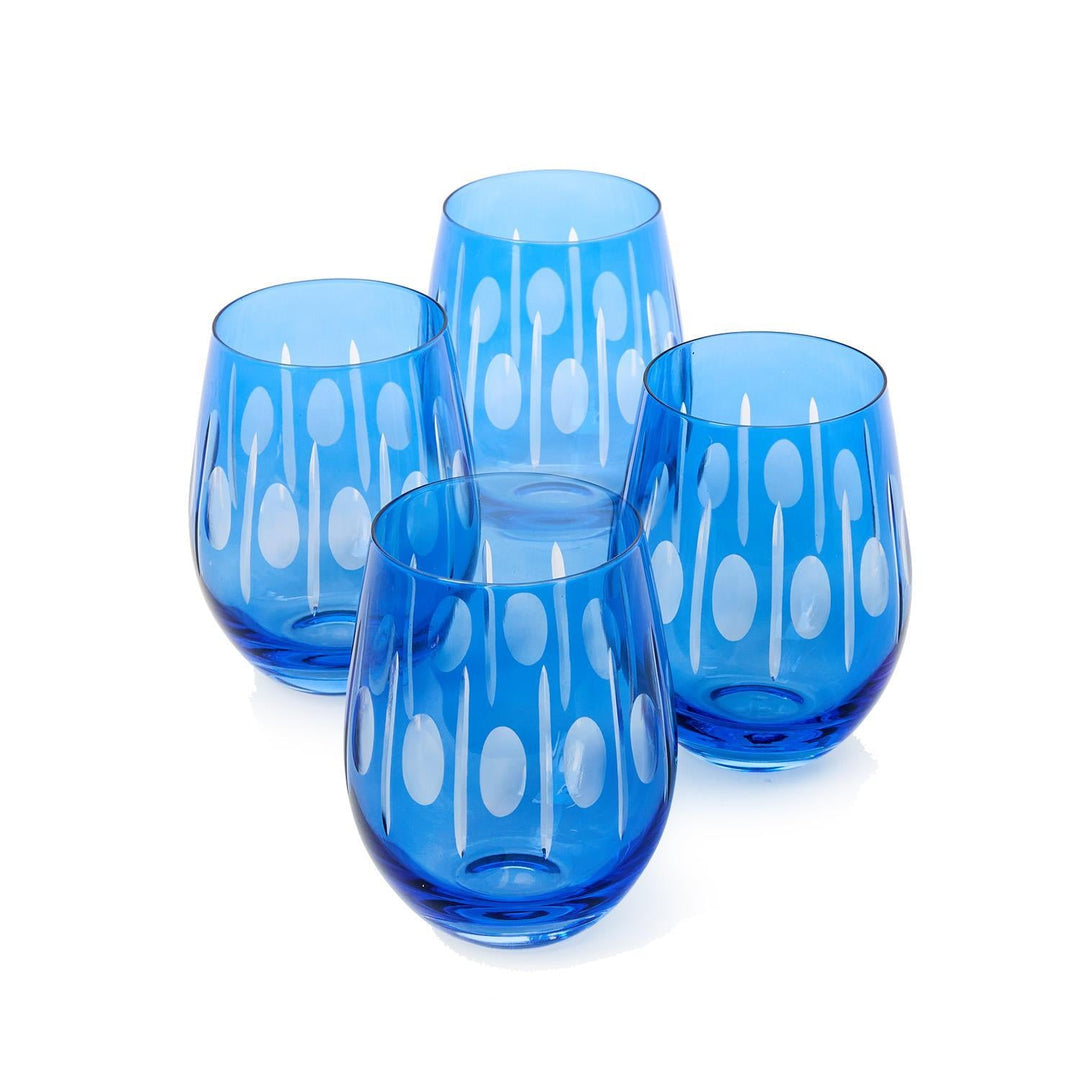 Blue Hand Engraved Stemless Wine Glasses - Set of 2 - Something Splendid Co.