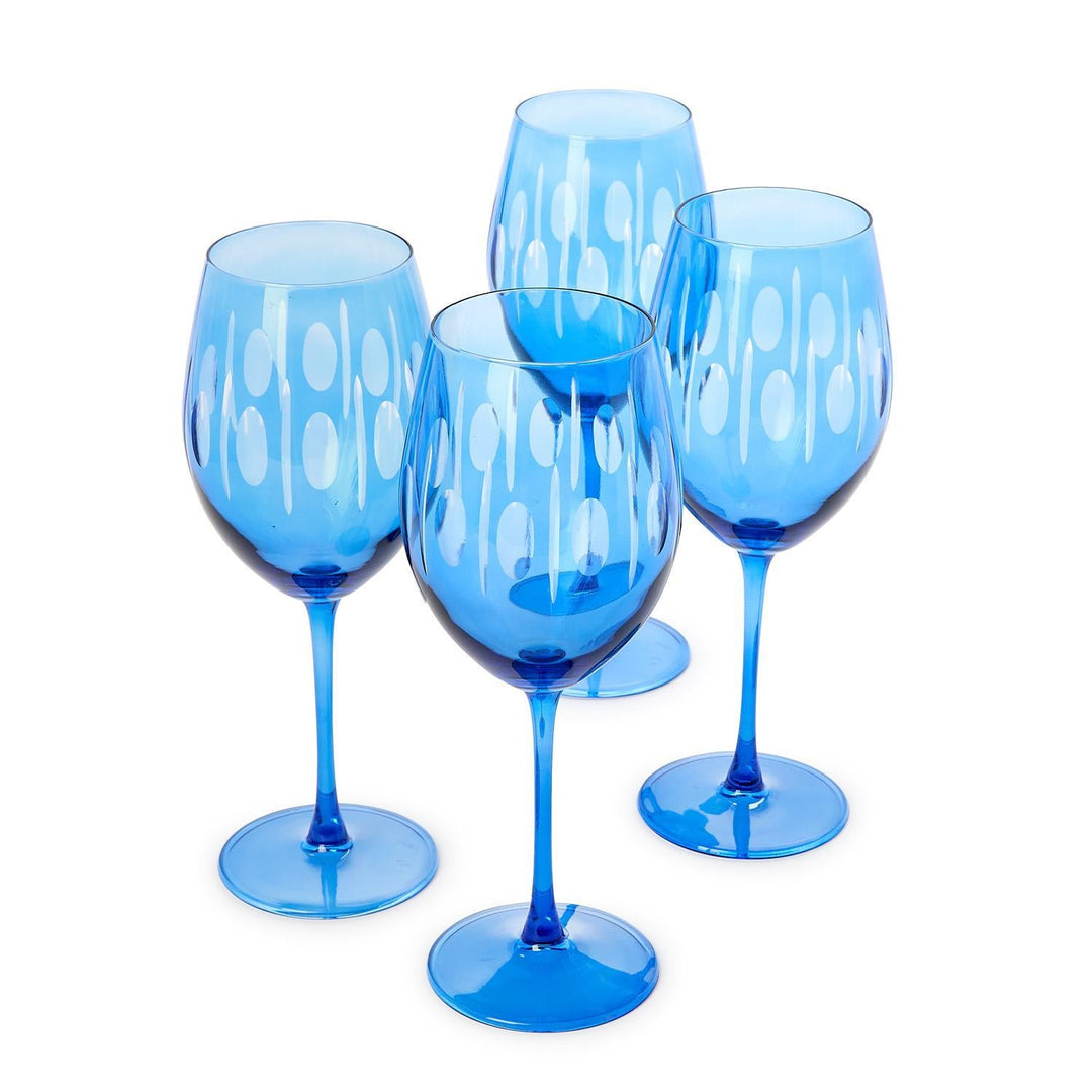 Blue Hand Engraved Stemmed Wine Glasses - Set of 2 - Something Splendid Co.