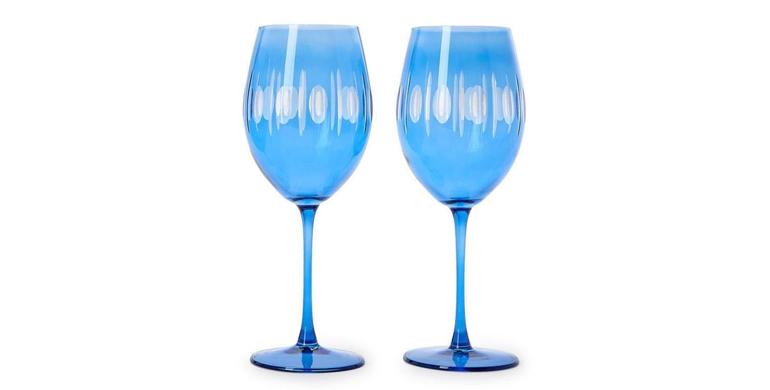 Blue Hand Engraved Stemmed Wine Glasses - Set of 2 - Something Splendid Co.