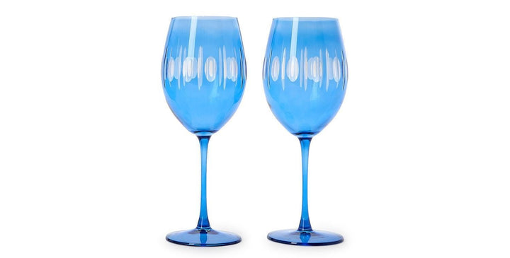 Blue Hand Engraved Stemmed Wine Glasses - Set of 2 - Something Splendid Co.