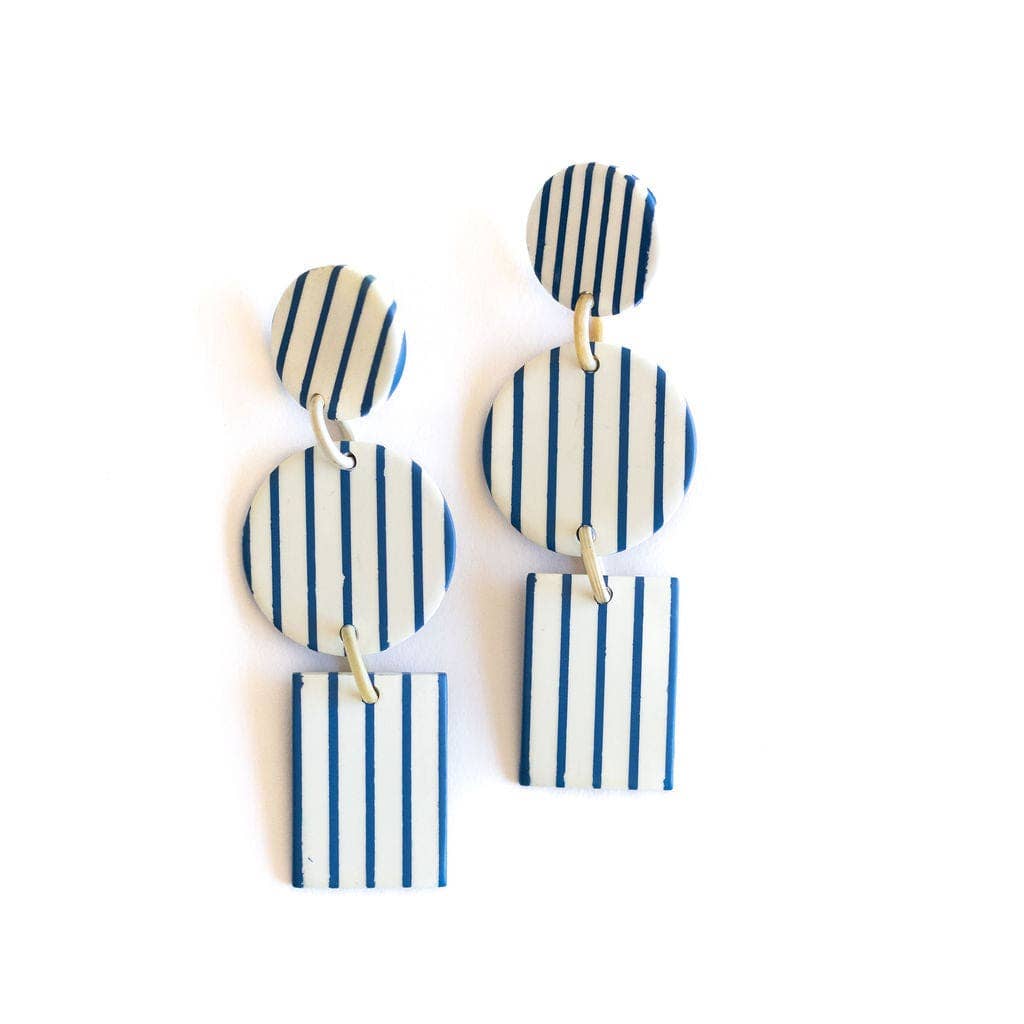 Blue Stripe Harbor Earrings - Something Splendid Co.