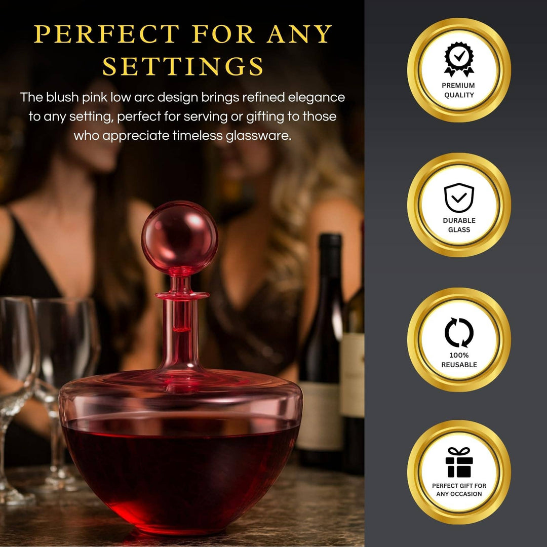 Blush Pink Low Arc Glass Wine Decanter Handblown - Something Splendid Co.