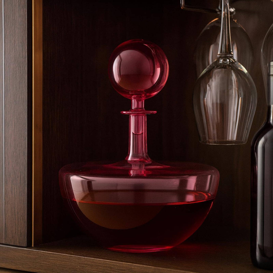 Blush Pink Low Arc Glass Wine Decanter Handblown - Something Splendid Co.