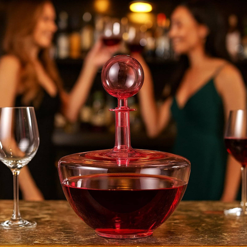 Blush Pink Low Arc Glass Wine Decanter Handblown - Something Splendid Co.