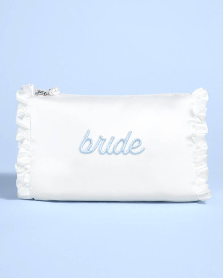 Bride Beauty Cosmetic Bag - embroidered satin, Bachelorette - Something Splendid Co.