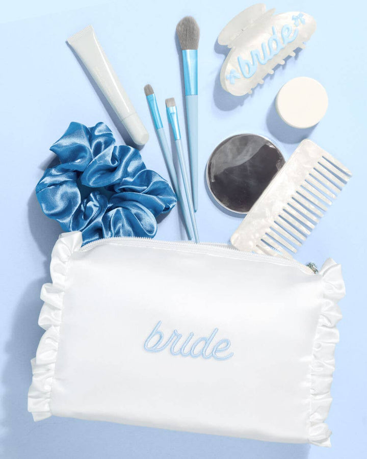 Bride Beauty Cosmetic Bag - embroidered satin, Bachelorette - Something Splendid Co.