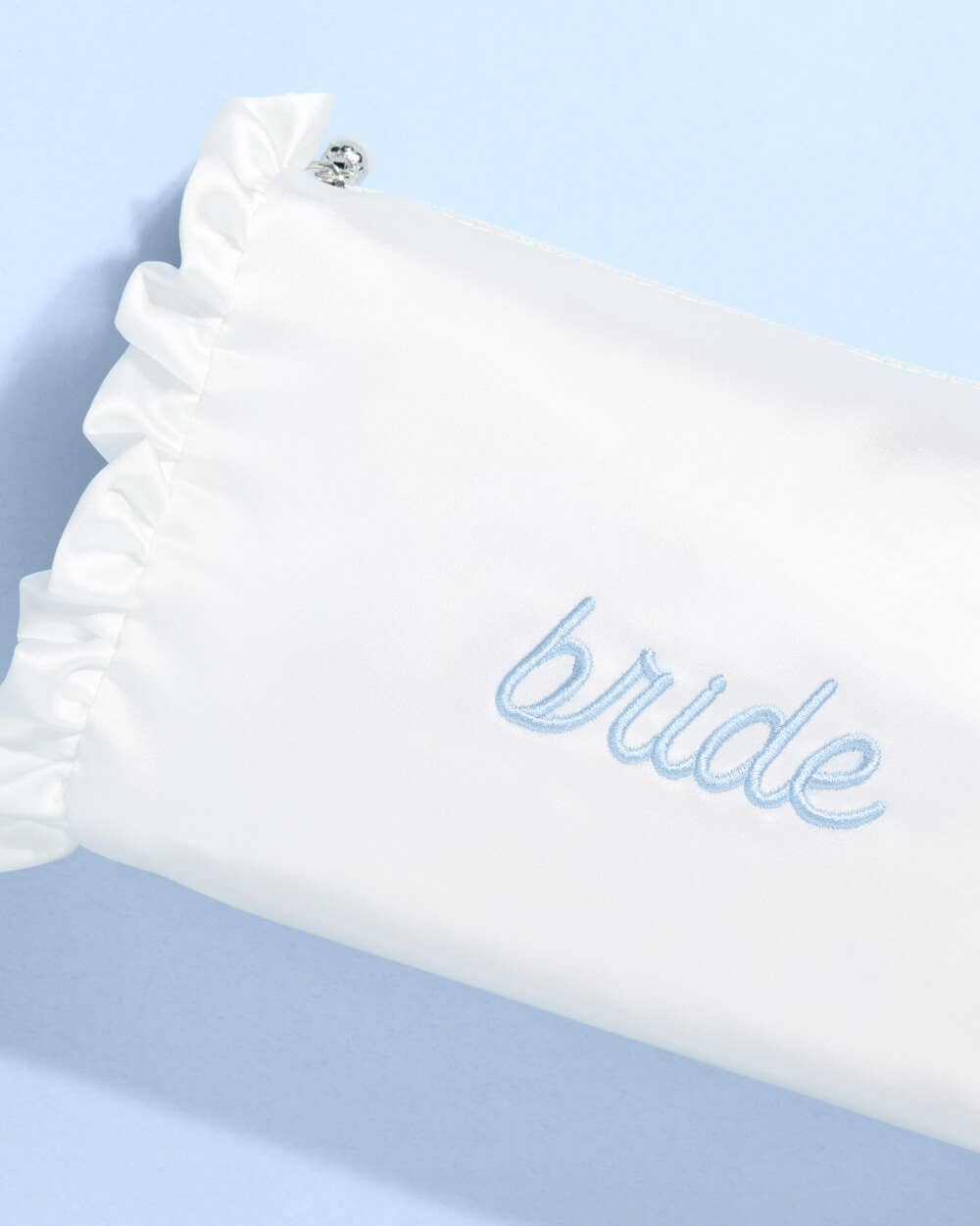 Bride Beauty Cosmetic Bag - embroidered satin, Bachelorette - Something Splendid Co.
