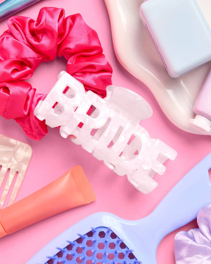 Bride Word Claw Clip | white marble, bridal hair, bach party - Something Splendid Co.