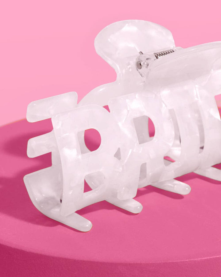 Bride Word Claw Clip | white marble, bridal hair, bach party - Something Splendid Co.