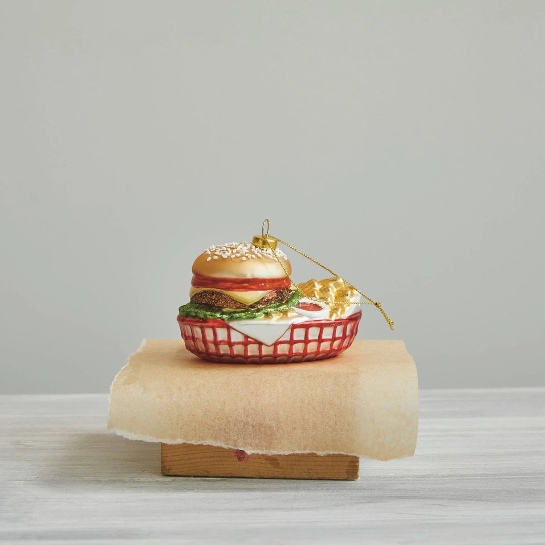 Burger Combo in Basket Glass Ornament - Something Splendid Co.