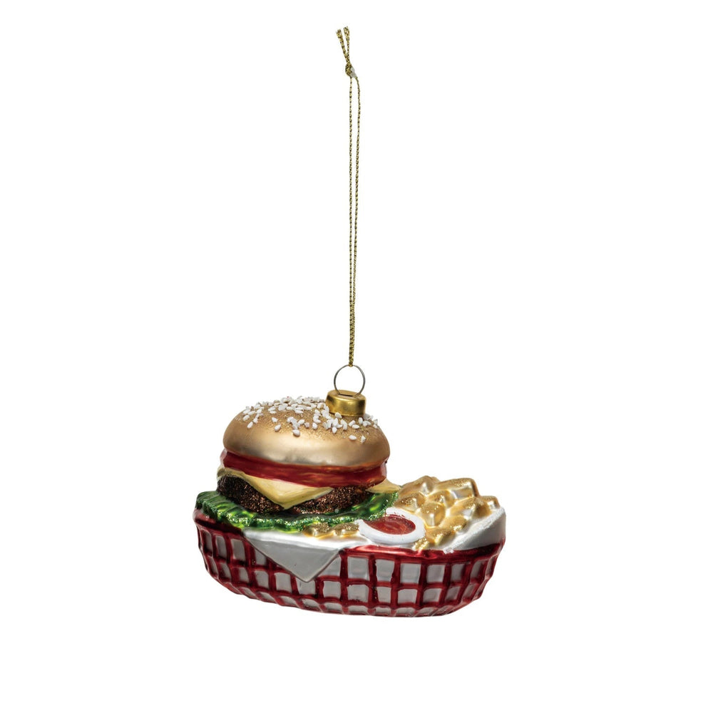 Burger Combo in Basket Glass Ornament - Something Splendid Co.