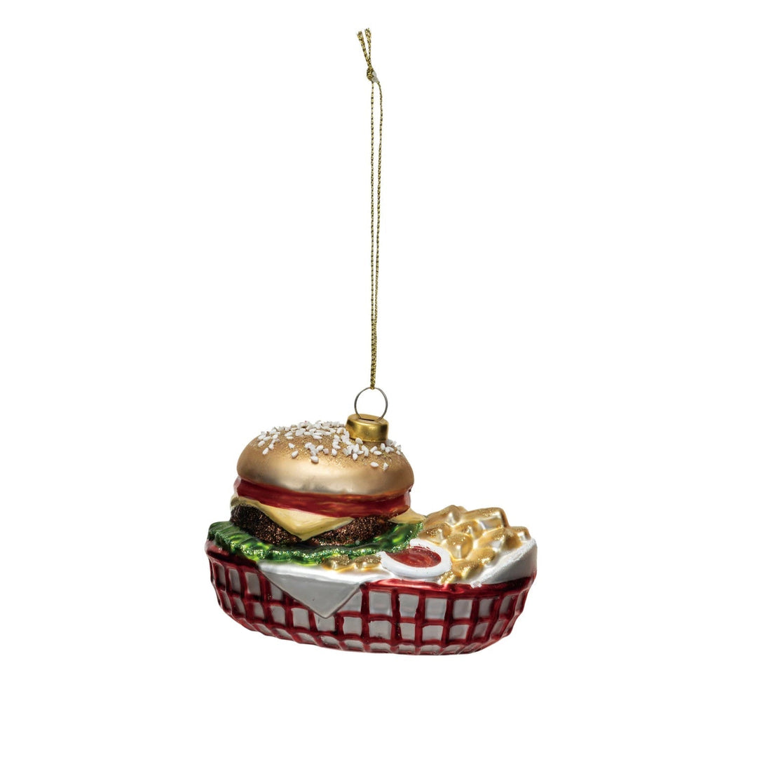Burger Combo in Basket Glass Ornament - Something Splendid Co.