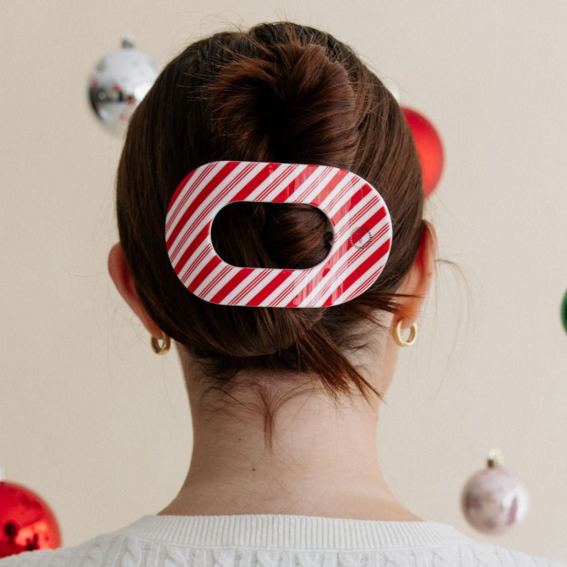 Candy Cane Crush Large Flat Round Hair Clip - Something Splendid Co.