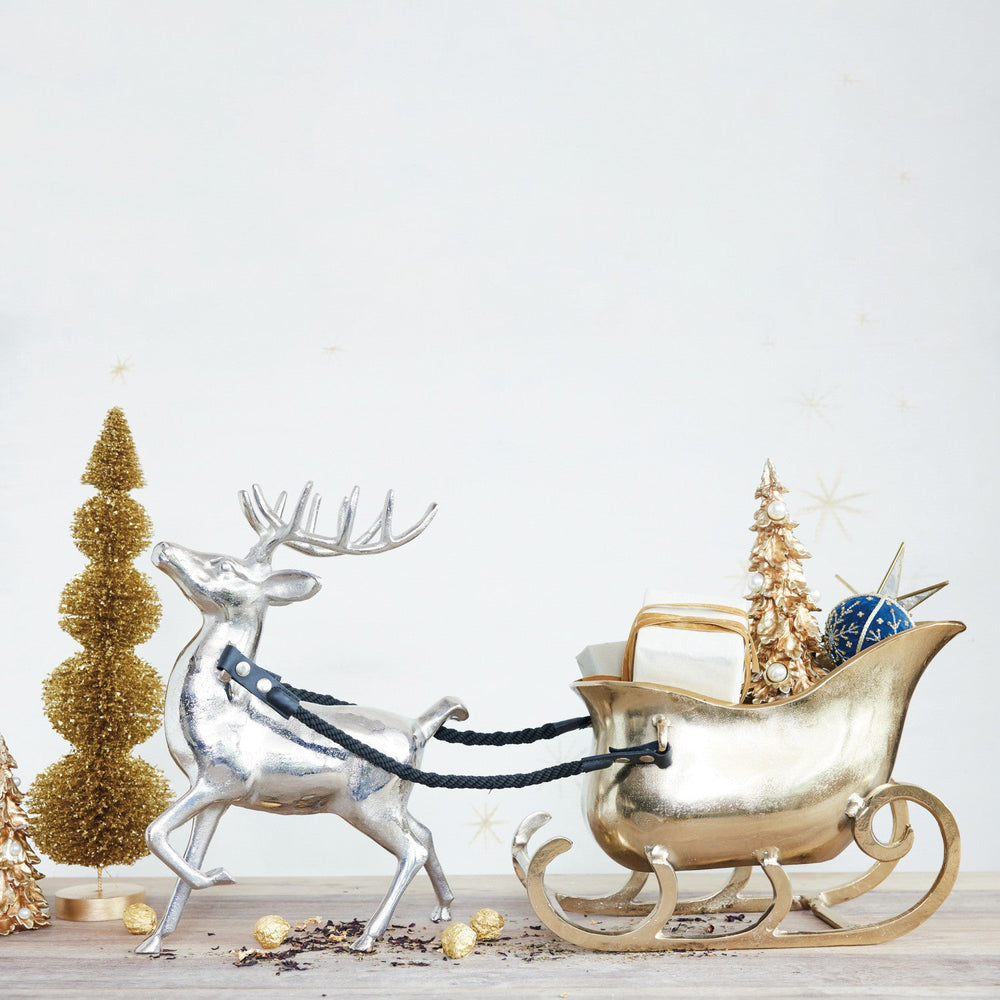 Cast Aluminum Reindeer & Sleigh Centerpiece - Something Splendid Co.