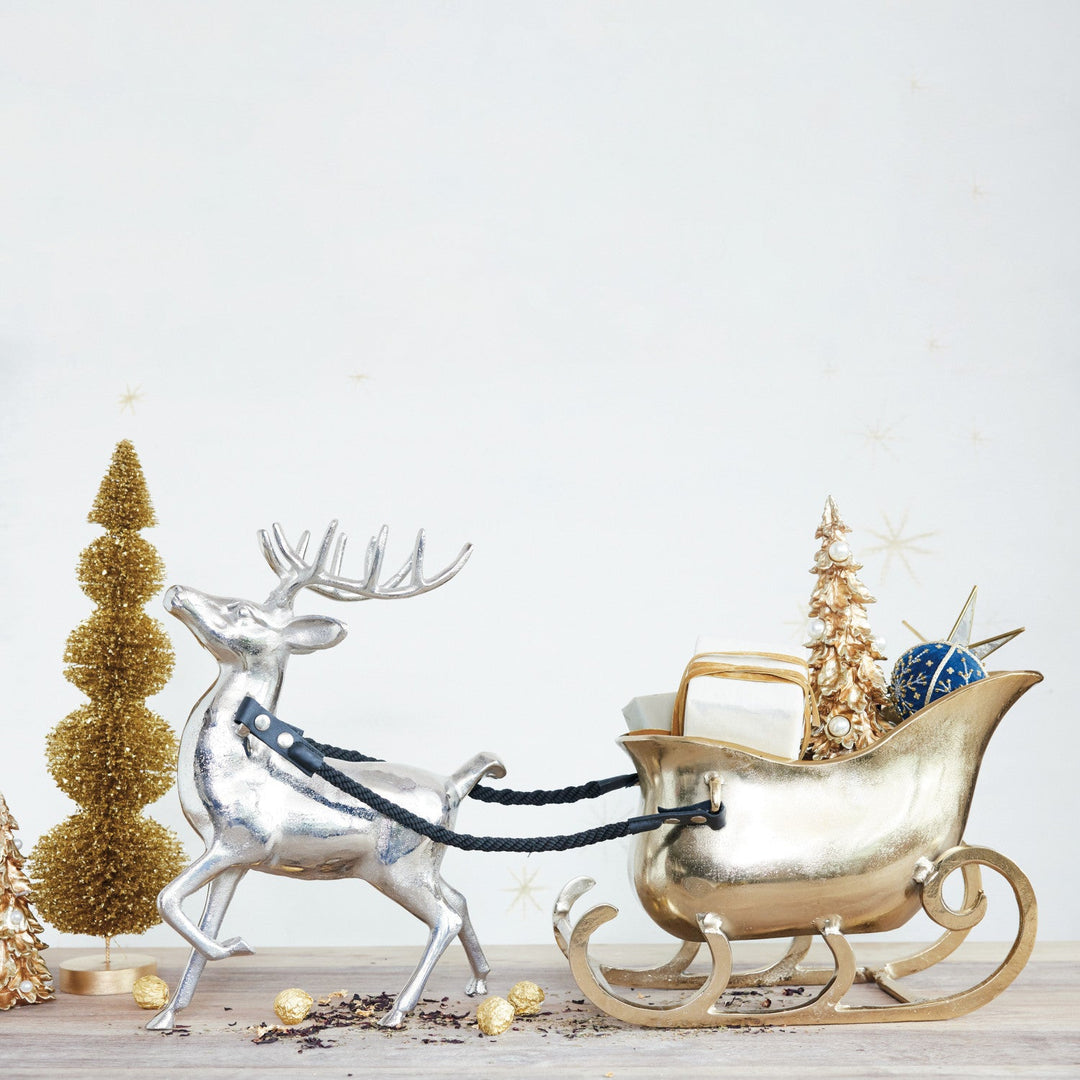 Cast Aluminum Reindeer & Sleigh Centerpiece - Something Splendid Co.