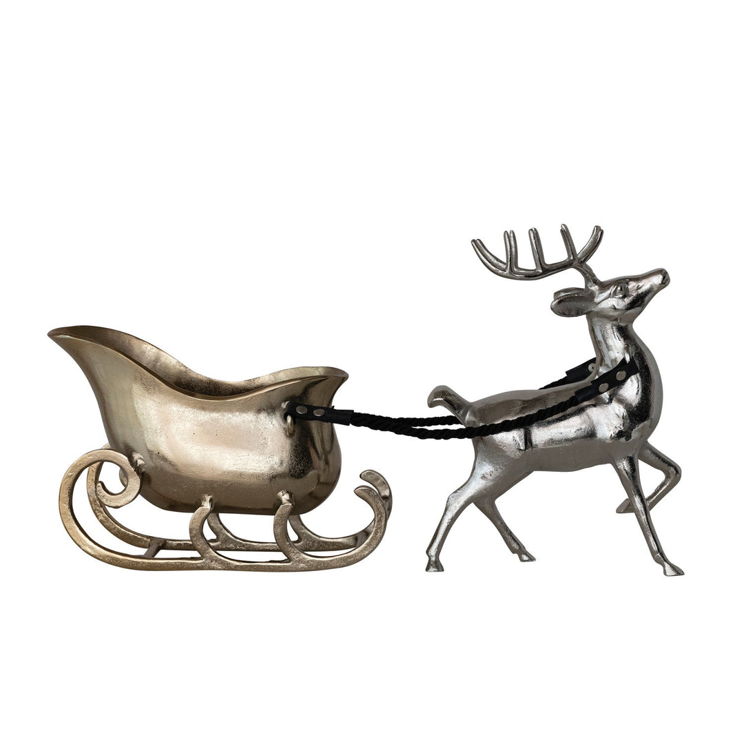 Cast Aluminum Reindeer & Sleigh Centerpiece - Something Splendid Co.