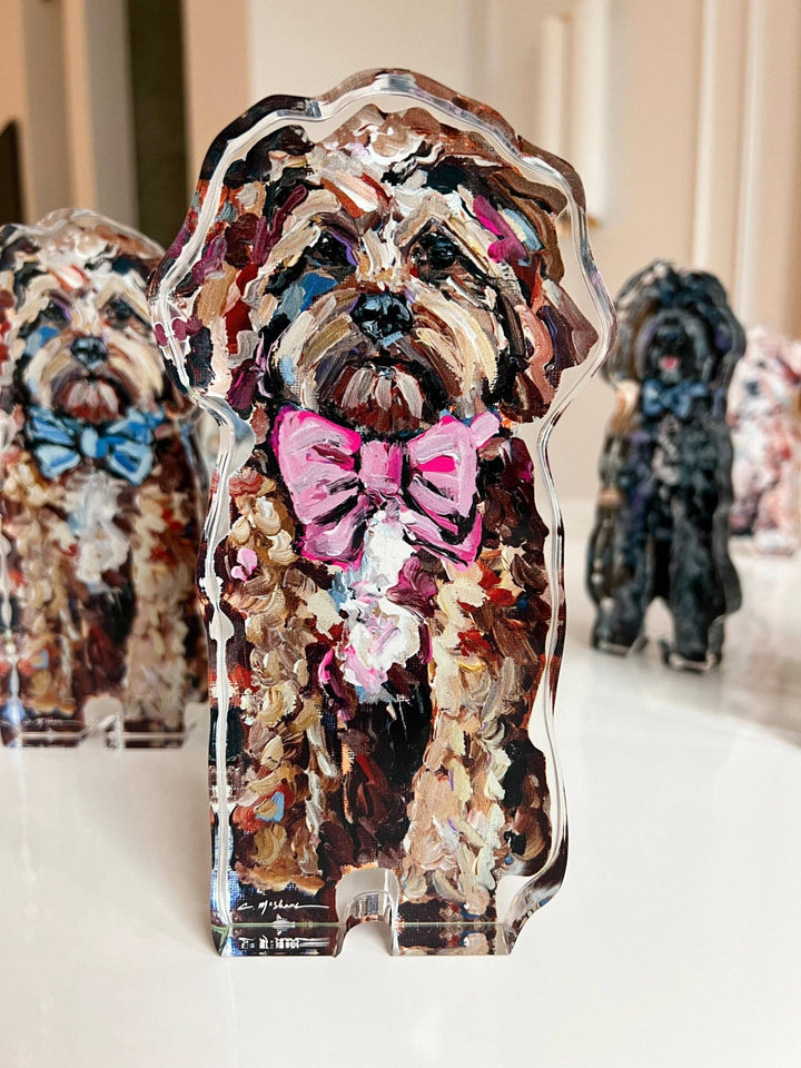 "Cavapoo Red With Pink Bow" acrylic WHOLESALE - Something Splendid Co.
