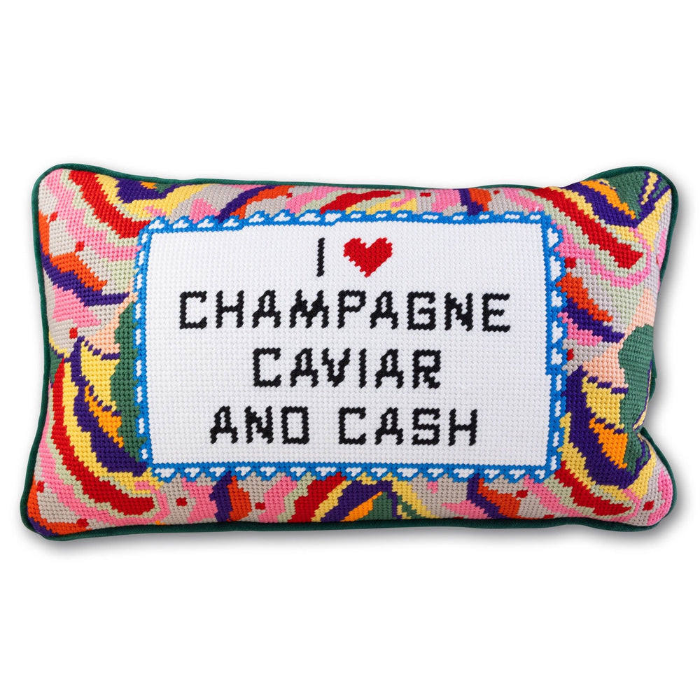 Caviar and Cash Needlepoint Pillow - Something Splendid Co.