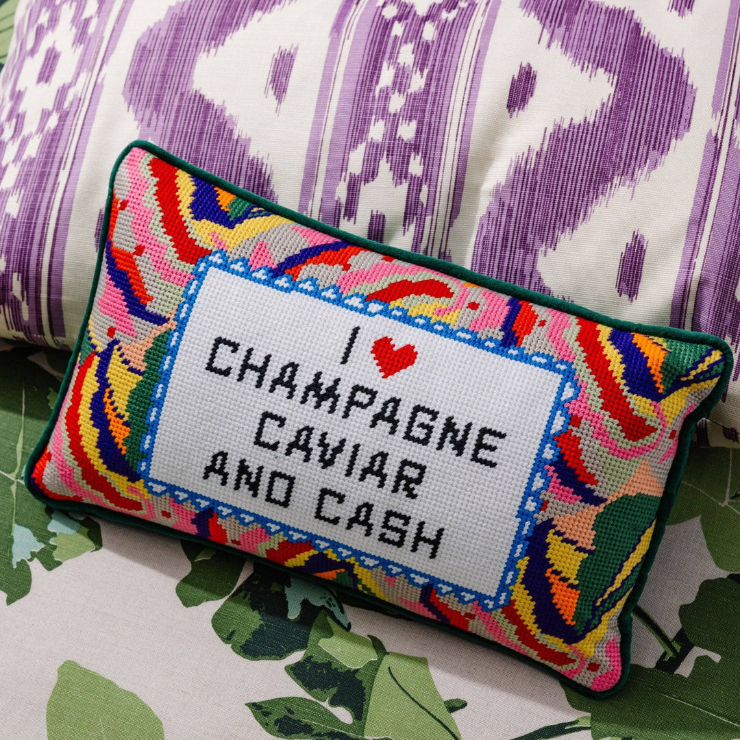 Caviar and Cash Needlepoint Pillow - Something Splendid Co.