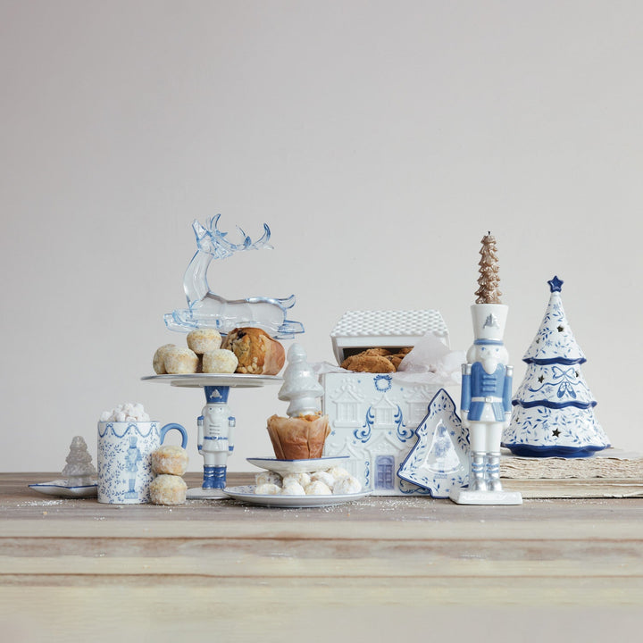 Ceramic Nutcracker Taper Holder, White and Blue - Something Splendid Co.
