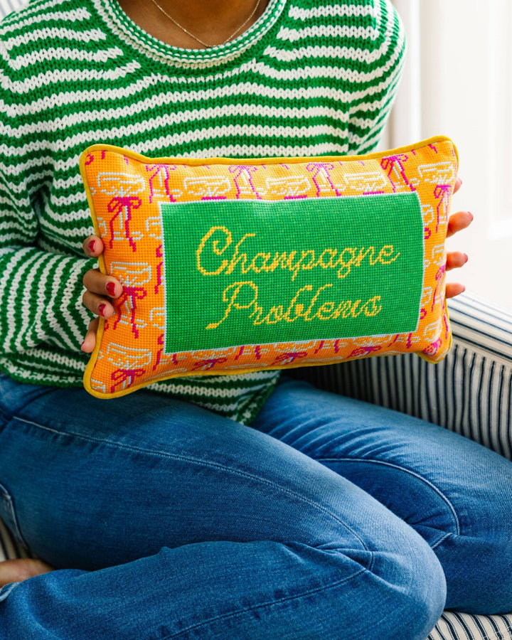 Champagne Problems Needlepoint Pillow - Something Splendid Co.