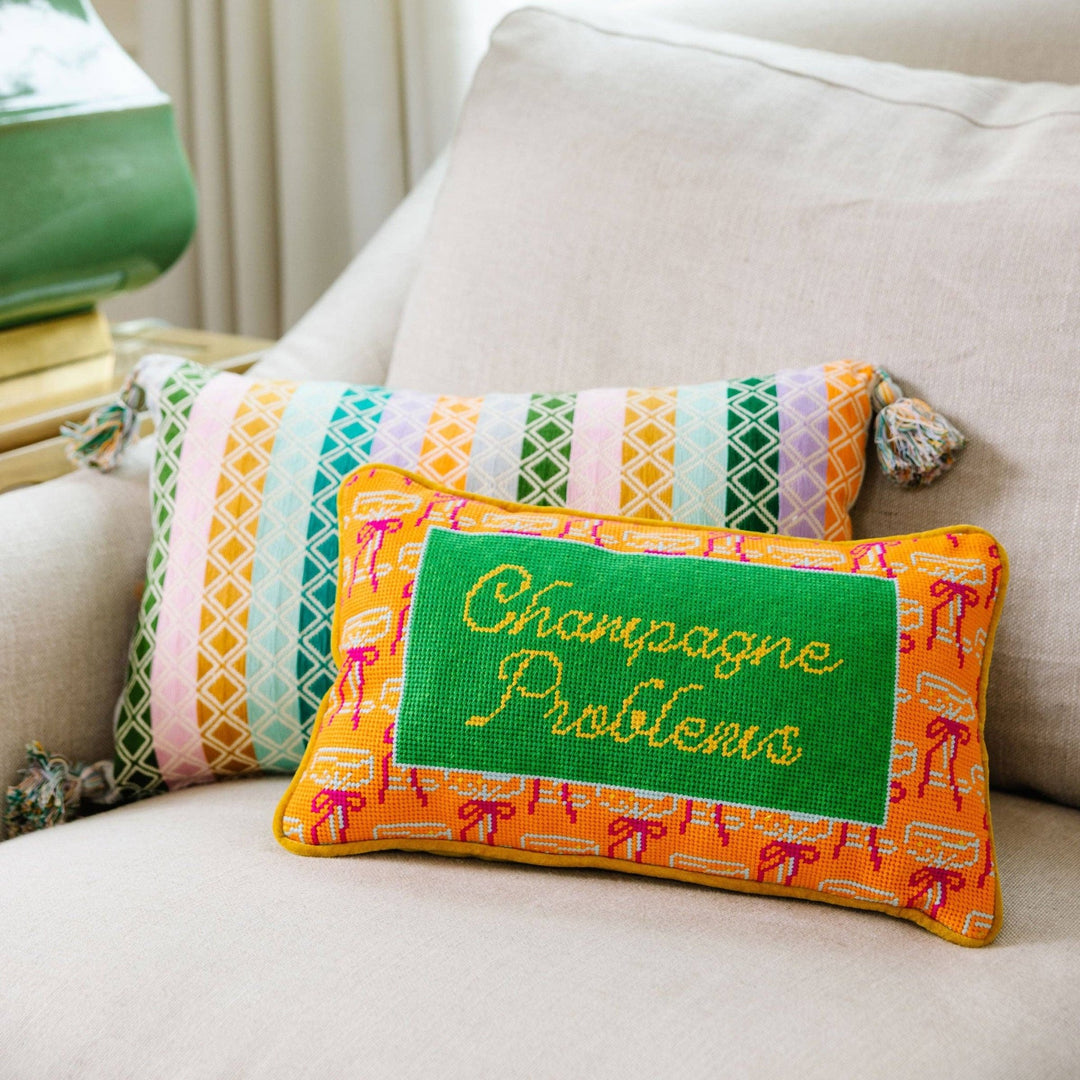 Champagne Problems Needlepoint Pillow - Something Splendid Co.