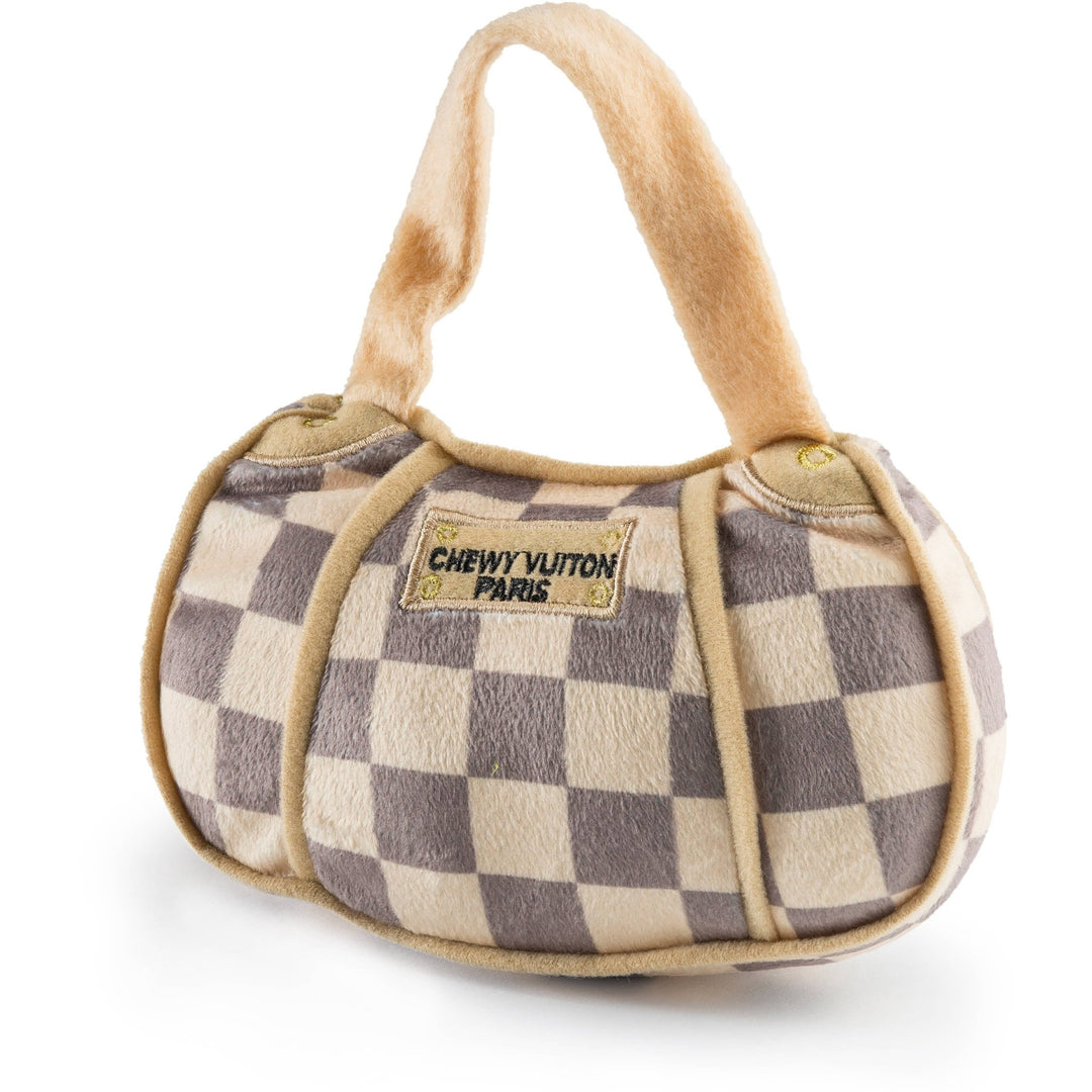 Checker Chewy Vuiton Handbag Dog Toy - Something Splendid Co.