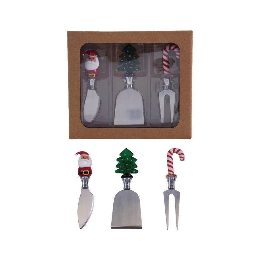 Cheese Knives with Hand - Blown Glass Holiday Icon Handles - Something Splendid Co.
