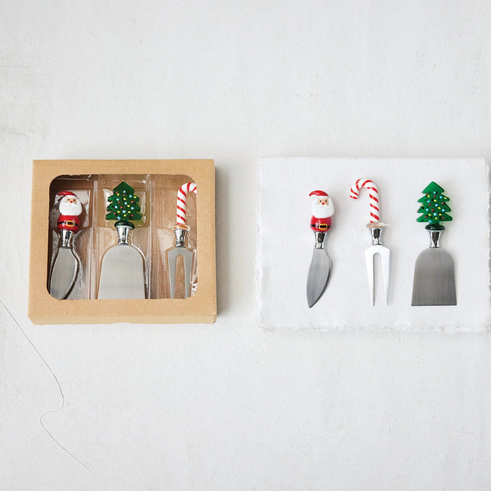 Cheese Knives with Hand - Blown Glass Holiday Icon Handles - Something Splendid Co.