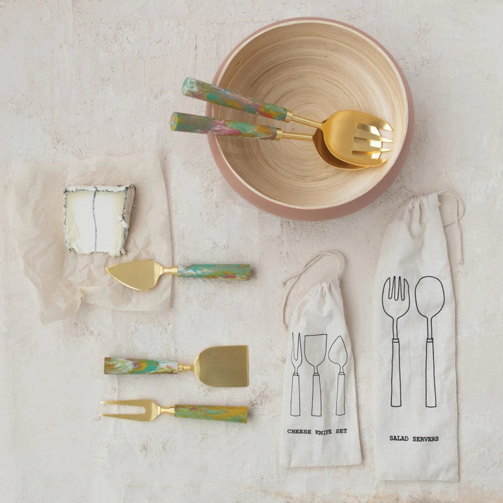 Cheese Knives with Marbled Resin Handles, Set of 3 - Something Splendid Co.