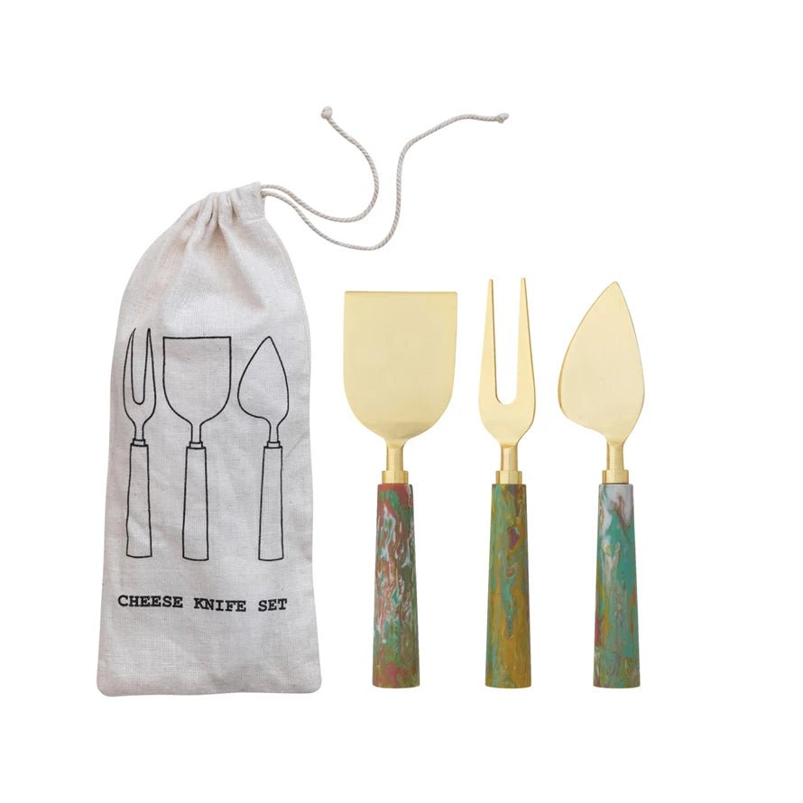 Cheese Knives with Marbled Resin Handles, Set of 3 - Something Splendid Co.
