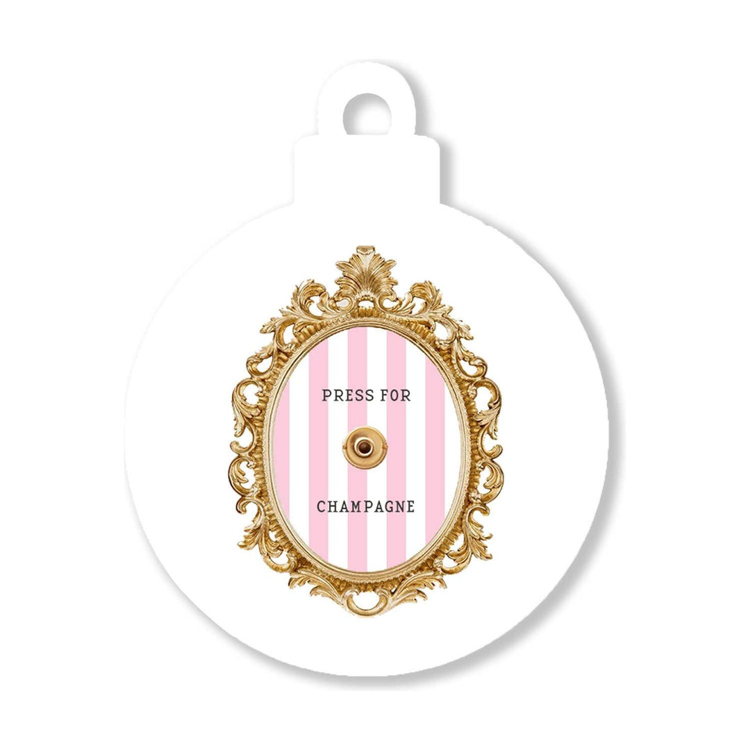 Christmas Round Ornament - Press For Champagne Stripe - Something Splendid Co.