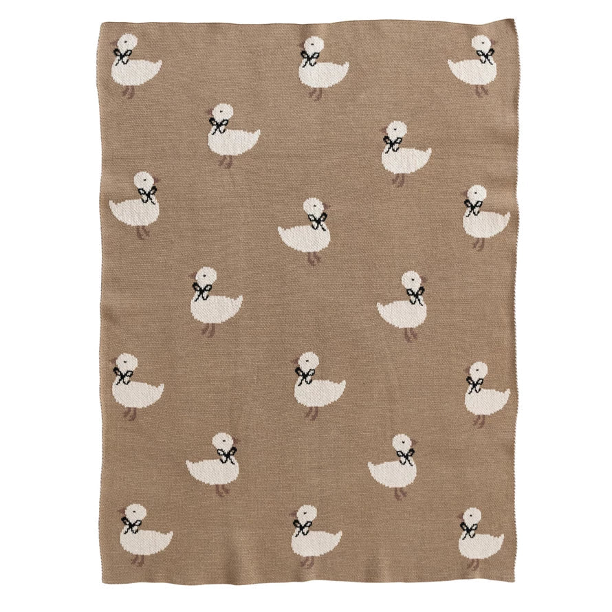 Cotton Knit Baby Blanket with Ducklings - Something Splendid Co.