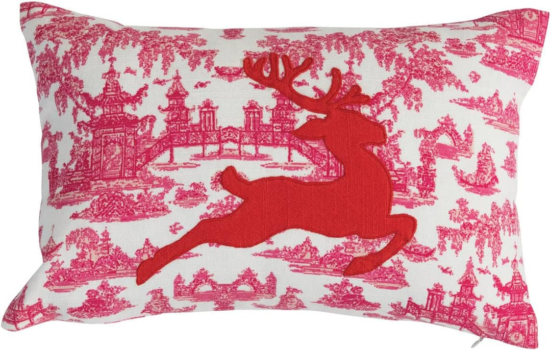 Cotton Pillow with Toile Pattern & Reindeer - Something Splendid Co.