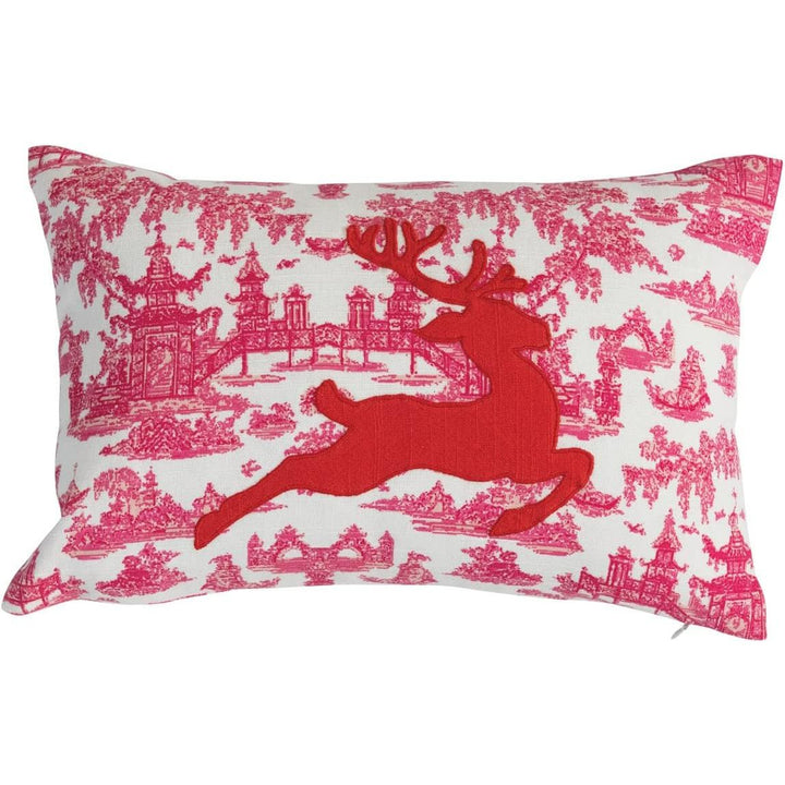 Cotton Pillow with Toile Pattern & Reindeer - Something Splendid Co.