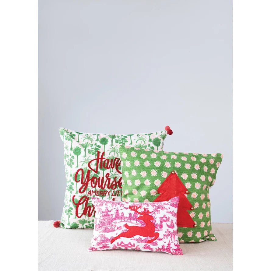 Cotton Pillow with Toile Pattern & Reindeer - Something Splendid Co.