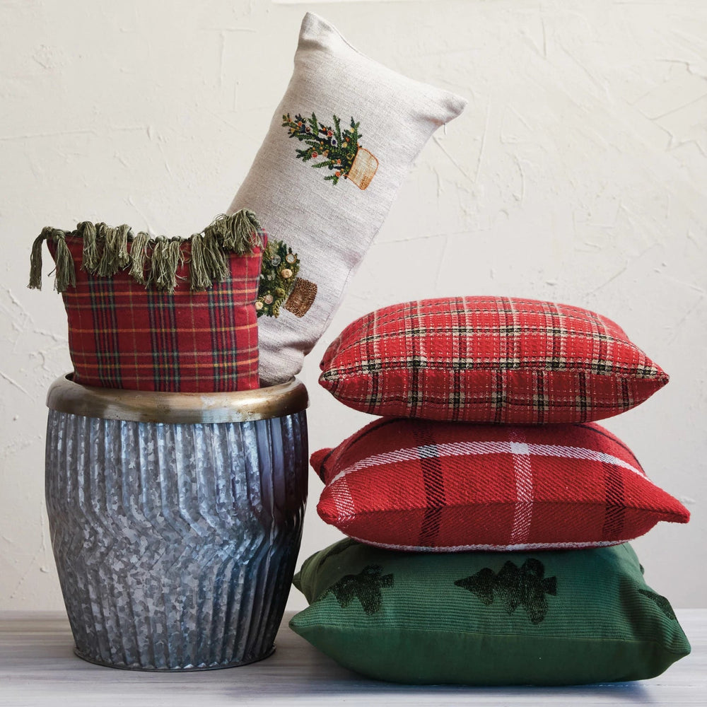 Cotton Plaid Lumbar Pillow with Tassels - Something Splendid Co.