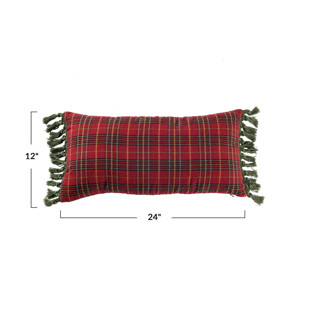 Cotton Plaid Lumbar Pillow with Tassels - Something Splendid Co.