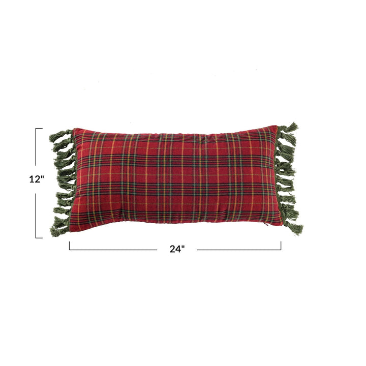 Cotton Plaid Lumbar Pillow with Tassels - Something Splendid Co.