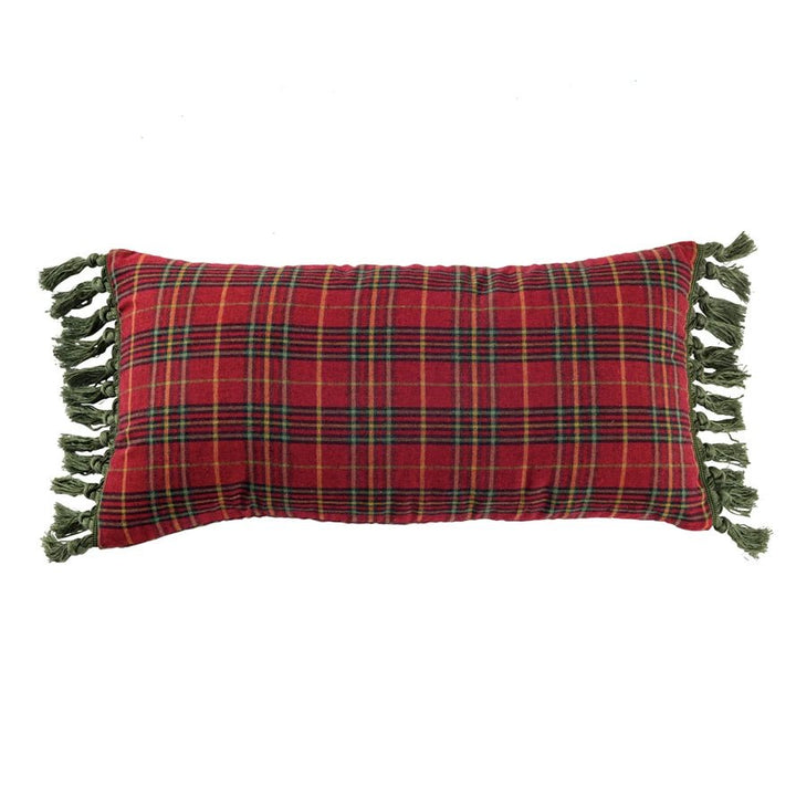 Cotton Plaid Lumbar Pillow with Tassels - Something Splendid Co.