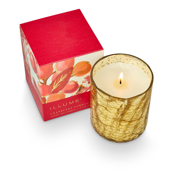 Cranberry Currant Small Boxed Crackle Glass Candle - Something Splendid Co.
