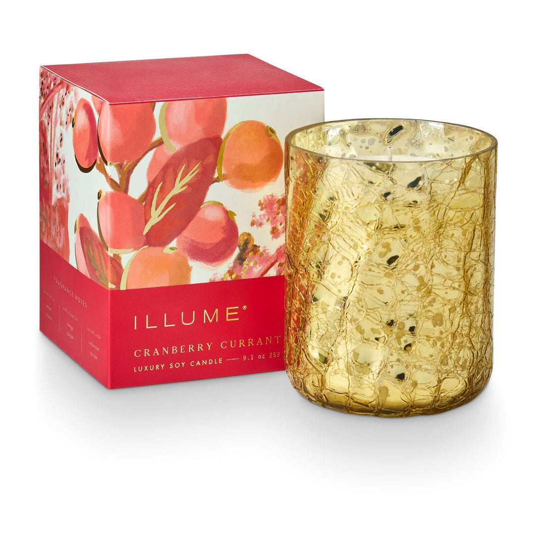 Cranberry Currant Small Boxed Crackle Glass Candle - Something Splendid Co.