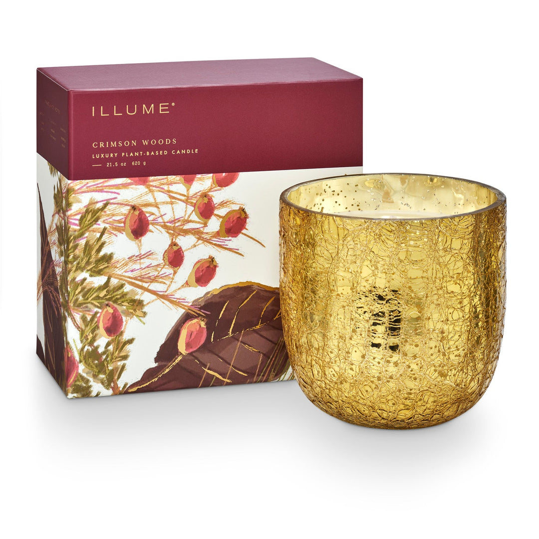 Crimson Woods Large Boxed Crackle Glass Candle - Something Splendid Co.