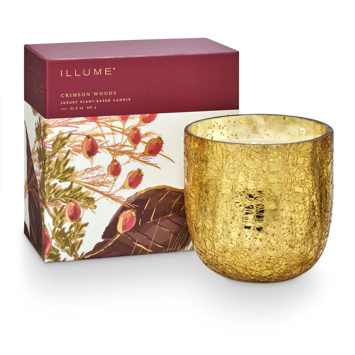 Crimson Woods Large Boxed Crackle Glass Candle - Something Splendid Co.