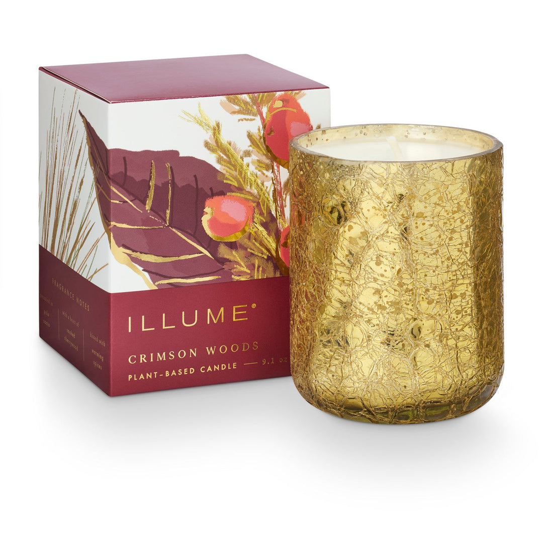 Crimson Woods Small Boxed Crackle Glass Candle - Something Splendid Co.