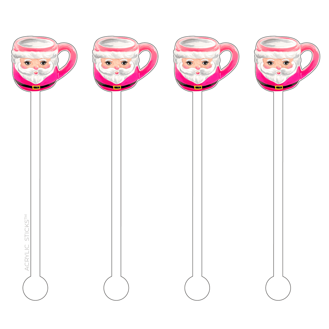 CUTE AS A BUTTON SANTA MUG PINK ACRYLC STIR STICKS - Something Splendid Co.