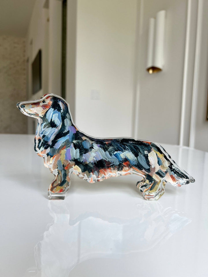"Dachshund Black & Tan Long - Haired" acrylic shelfie - Something Splendid Co.