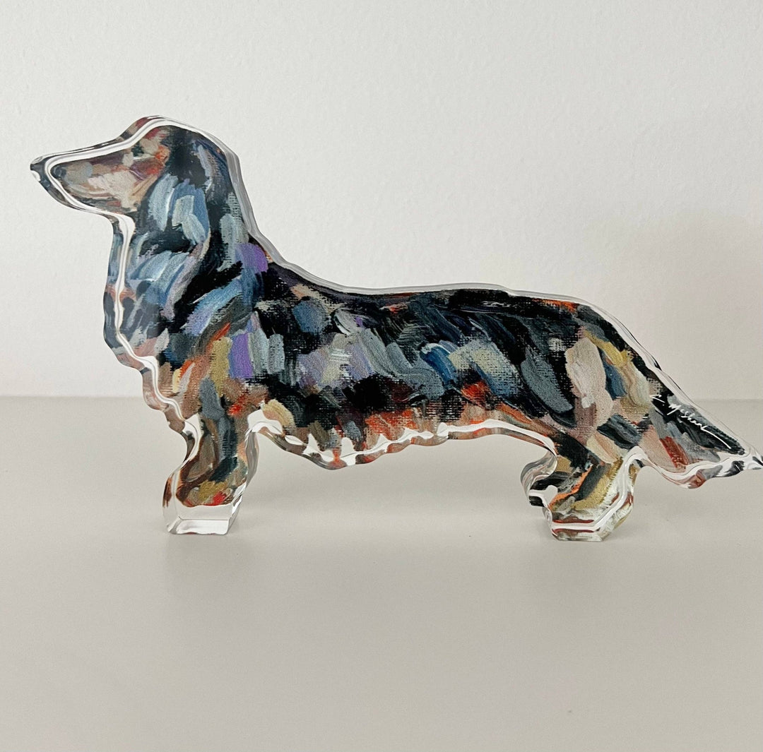 "Dachshund Black & Tan Long - Haired" acrylic shelfie - Something Splendid Co.