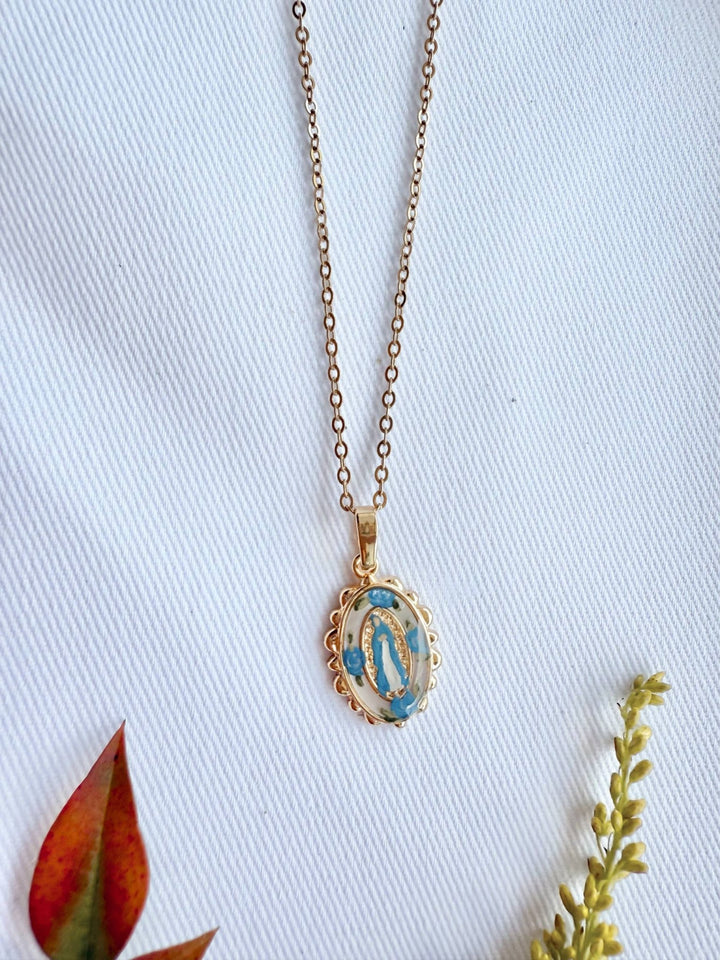 Dainty Our Lady in Blue Roses Necklace - Something Splendid Co.